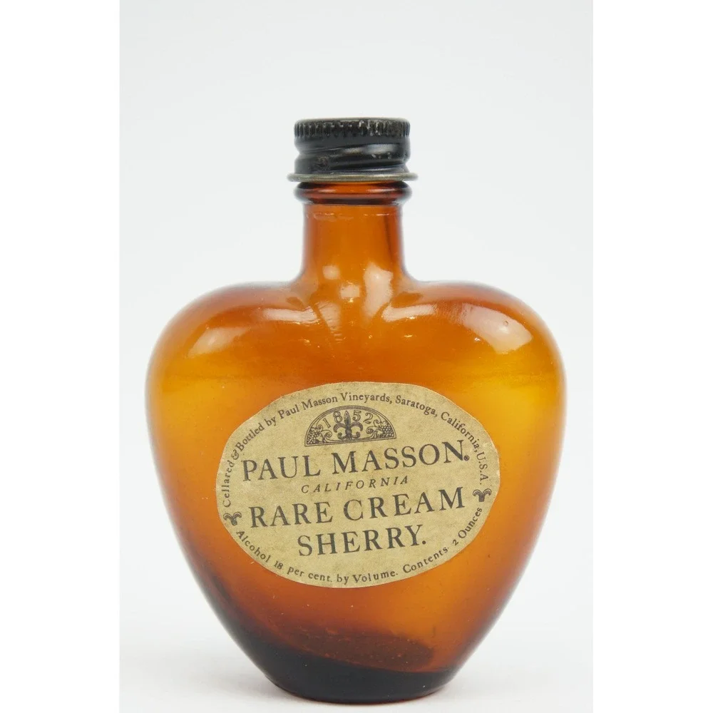 Vintage Paul Masson Rare Cream Sherry Miniature Empty Bottle 2oz Glass Heart VGC